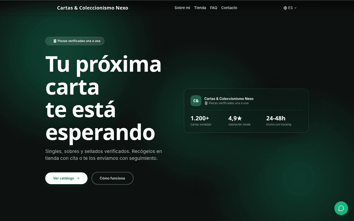 Web de Cartas & Coleccionismo Nexo hecha con VerticalDash